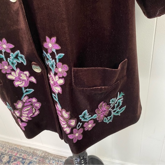 Very Veranesi Sz 22W Brown Velvet Floral Embroidered Jacket Blazer 3/4 Sleeve - Picture 6 of 13